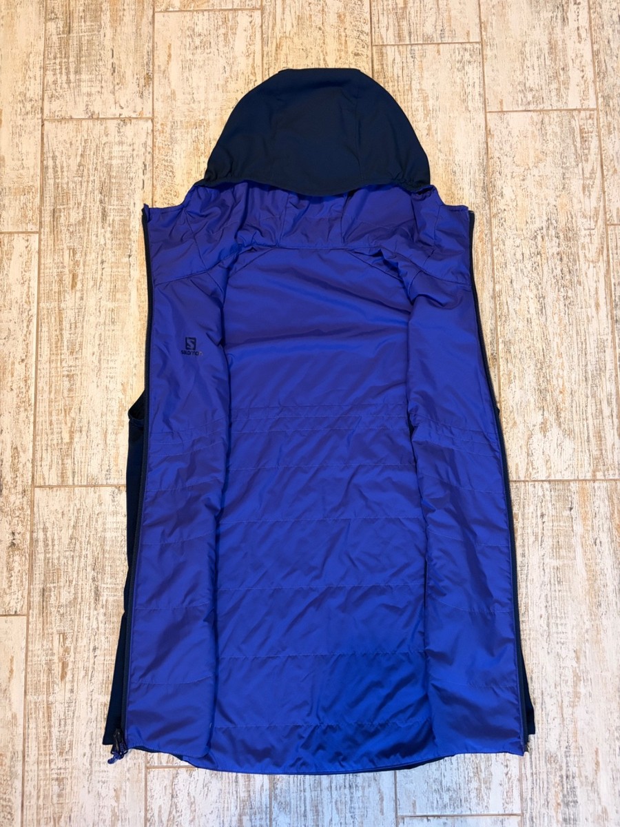 Salomon Reversible Insulated Vest Women's L Primaloft Pertex Hooded Blue Gilet View 3