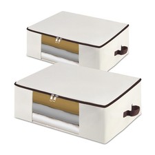 2-Pack 65x45x23cm Cotton Canvas Storage Bags with See-Through Window - Soft, ...