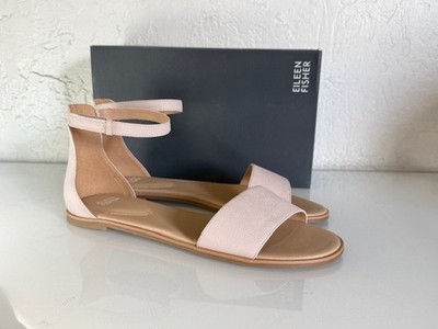Eileen Fisher Razz-TL Chalk Tumbled Leather Ankle-Strap Sandal Size 11