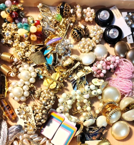 70+ Vintage Lot Earrings Clip On Screw Back Costume Jewelry - Estate Sale Find!