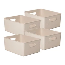 Ribbed Eco-Friendly Plastic Open Storage Bins Organizer, Large 15 Liter, 4-Pack