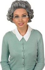 Graue Oma Perücke mit Brille Damen Alte Frau Kostüm Zubehör Karneval Fasching