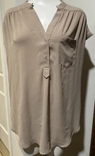 Pleione Khaki Greenish V-Neck Blouse Office Professional Work Women’s Large