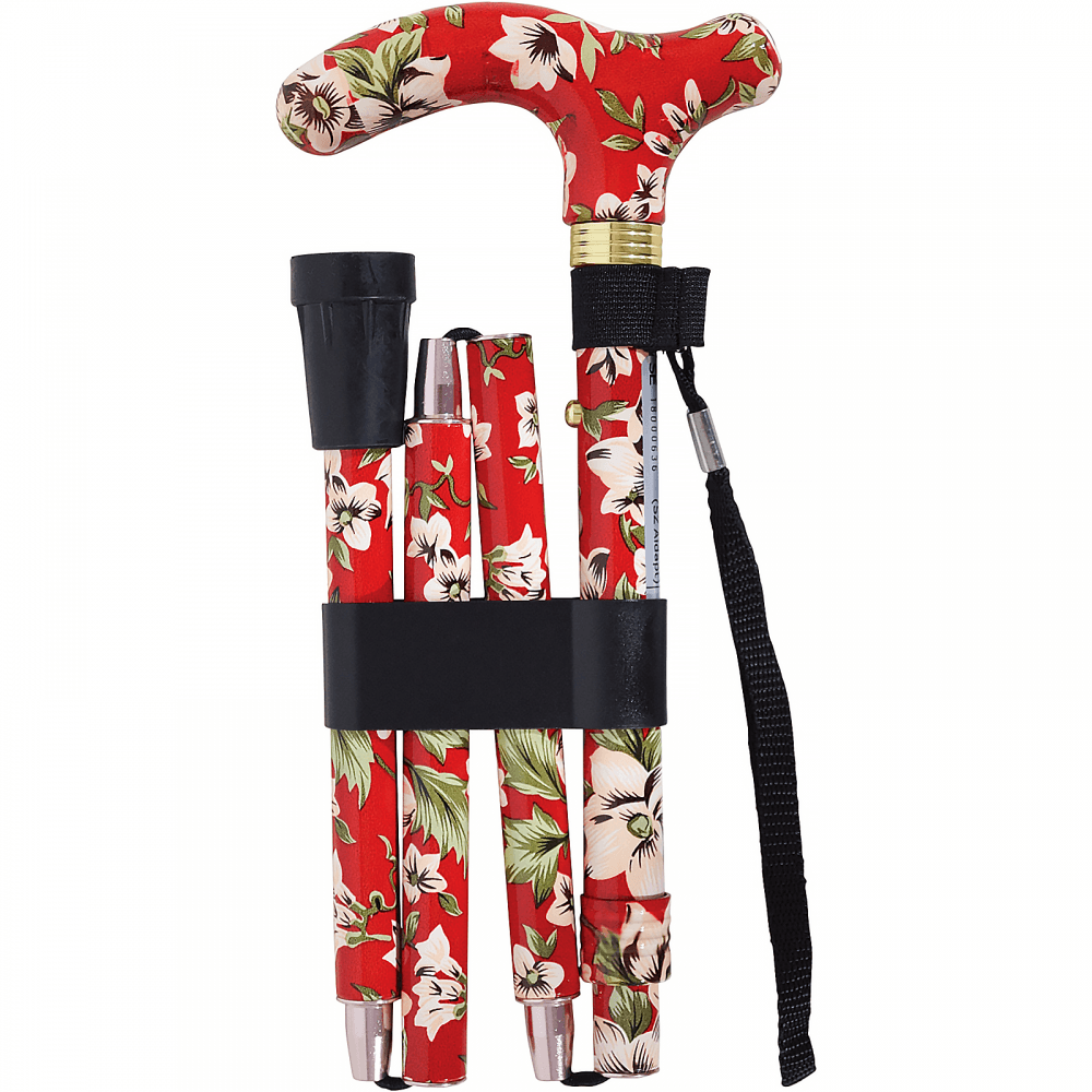 Aidapt Folding & Extendable Patterned Walking Stick - Floral Rouge - *QUALITY*