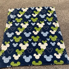 Disney Baby Mickey Mouse Blue Green Cream Velvety Head Ears Face Square Blanket