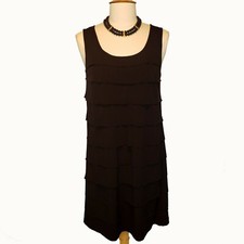 Calvin Klein Black Dress Scoop Neck Straight-Cut Fabric Layers Sleeveless Small