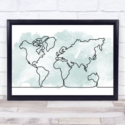 Aquarell Linienkunst Weltkarte Deko Wandbild Kunstdruck