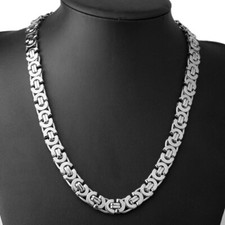 8mm Men's Silver Flat Byzantine Chain Necklace 316L Stainless Steel 18"-36"