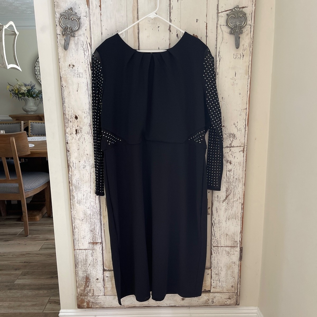 New York & Company Size 4X Woman's Black Sequin Sheer Sleeve Career Formal Dress