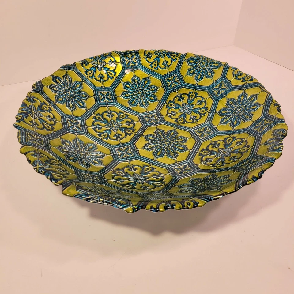 IMAX Seville Glass Charger Plate Mediterranean Olive Green and Teal 13" Diameter - Image 2 of 4