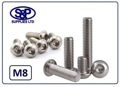 M8 8mm EDELSTAHL INNENSECHSKANT KNOPFSCHRAUBE DOMKOPFSCHRAUBE 12MM BIS 80MM LANG