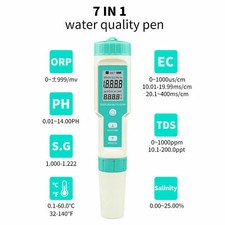 7 In 1 Digital Water Quality Tester Pen PH TDS TEMP EC Salinity SG ORP Meter New