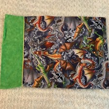 2 Mythology Dragons bright green orange grey STANDARD pillowcases 20"x28.5" Goth
