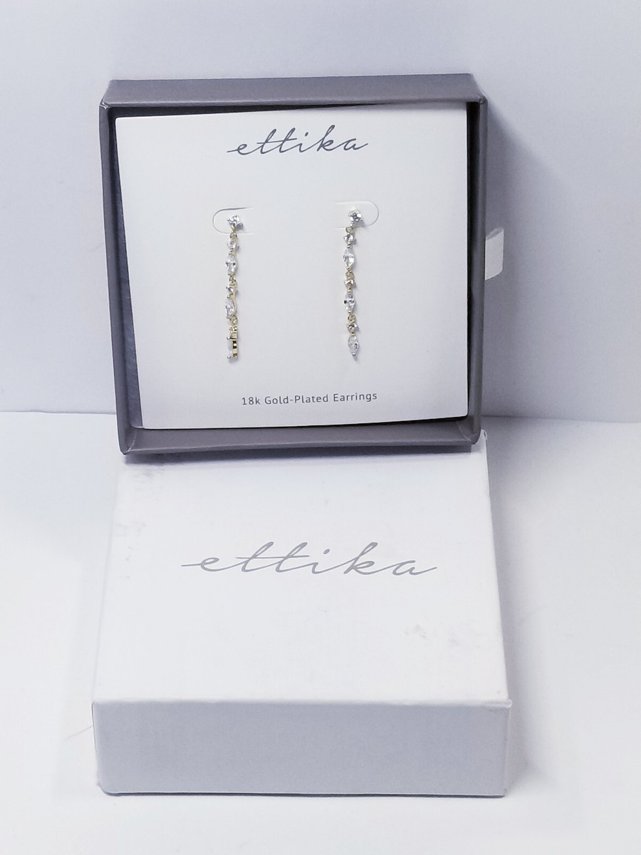 Ettika Dainty Linear Crystal Drop 18k Gold Plated Earrings - Main Image