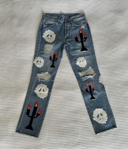 DENIM TEARS x VIRGIL ABLOH “MESSAGE IN A TEAR” PRINTED JEANS 29X32 FAST  SHIPPING