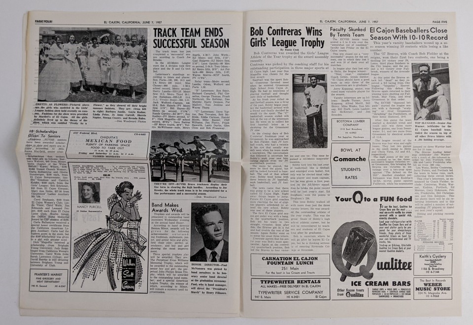 1957 El Cajon Valley High School CA Smoke Signal VTG Student Newspaper