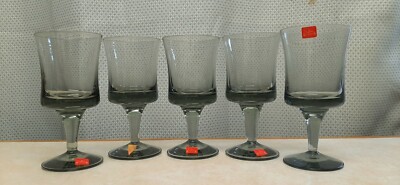 6 NEW Mid Century Denby Arabesque Dusk Grey Stemware Wine Glasses Minor Sweden