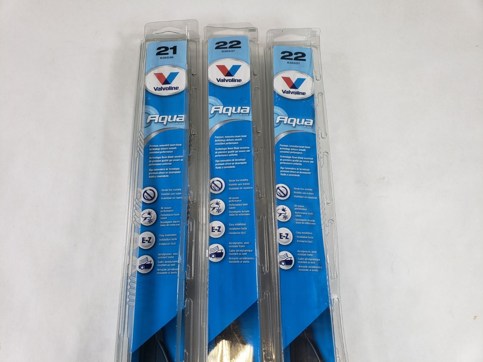 Lot Of 3 Valvoline 836537 836536 Black Aqua Windshield Wiper Blades 22