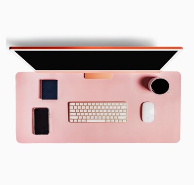 Pink Premium Leather 24''x16'' Desk Pad with Leather Coaster