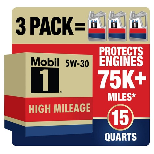 Mobil 1 High Mileage Full Synthetic Motor Oil 5W-30, 5 Quart,(3 PACK)(15 Quarts) - Picture 2 of 11