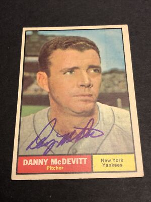 JSA 1961 TOPPS  DANNY McDEVITT NY YANKEES AUTOGRAPHED VINTAGE  CARD-d.2010 #349