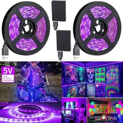 2Pcs UV LED Black Light Ultraviolet Strip USB Battery Club Bar Party Blacklight