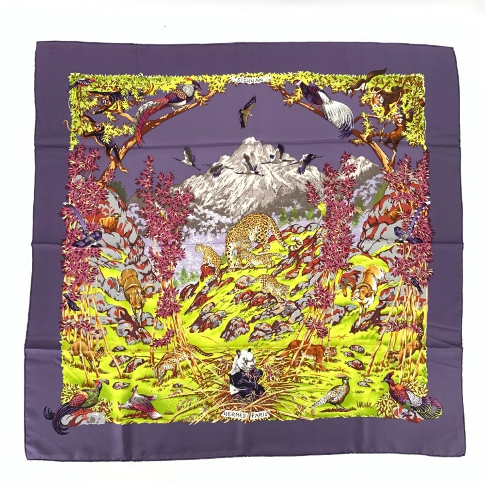 HERMES Carre 90 Scarf Panda Sichuan province Purple Auth | eBay