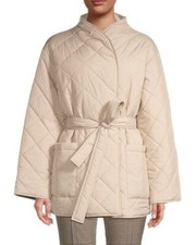Hugo Boss Designer Maple Beige Paluise Quilted Belted Coat Jacket Uk 14