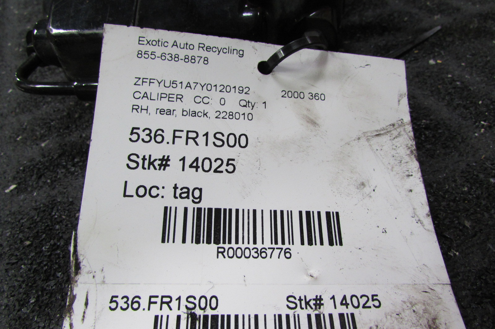 Ferrari 360, F430, RH, Right Rear Brake Caliper, Black, P/N 165861 s/c 228010