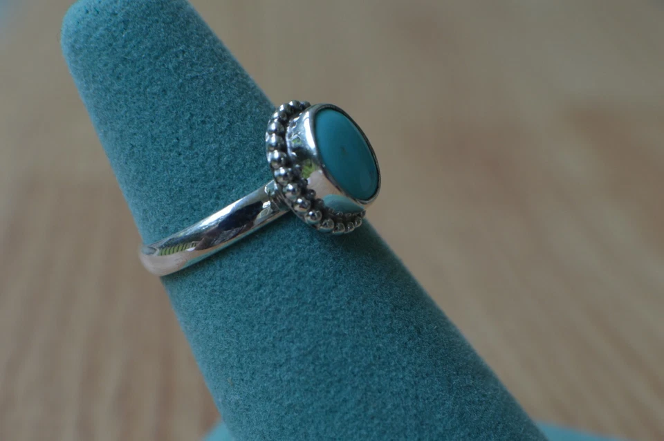 Anillo solitario turquesa de la Bella Durmiente AZ de 3,22 quilates platino sobre plata fina talla 6 Foto 2 de 4