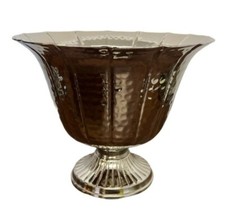Silver Ribbed Metal Urn- Elegant Footed Vase - Wedding Home Flower Table Display