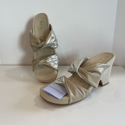 Aerosoles Mercer Pale Khaki Gold Platform Sandal Wedge Slide