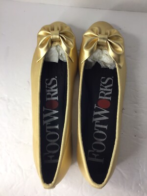 Foot Works Gold Bow Ballet Flats Sz 9 NOS 949T23