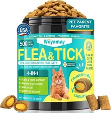 4-IN-1 Flea and Tick Prevention for Cats, 500 Crunchy Creamy Chews, brown USA