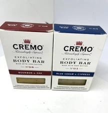 CREMO Exfoliating Body Bar 1 BOURBON & OAK, 1 BLUE CEDAR & CYPRESS