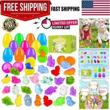 24 Pack Prefilled Easter Eggs with Squishy Dinosaur Toys inside for Kids, Eas...