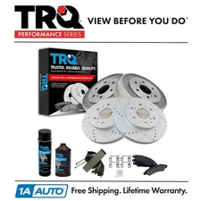 TRQ Front & Rear Ceramic Brake Pad Performance Rotor Drum & Shoe Kit w/Chemicals