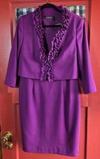 Kasper Women's Purple Long Sleeve Jacket Sleeveless Dress Rear Zip Size 12P