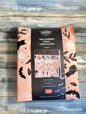 NEW Halloween Vinyl Tablecloth Oblong 60” x 84” 🐈‍⬛ Kitties Pumpkins 🎃 Spiders