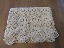Vintage Handmade 60 x 48 Blanket - Throw - TableCloth Crocheted Rectangular ECRU