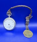 Antique WALTHAM Wind-Up Pocket Watch w/Leather Strap & Seal of US Fob *WORKS*⏱️