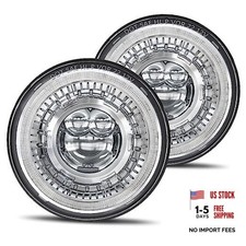 Pair New 1000 Bright Anti-glare 7 Inch Halo Led Headlight Round Chrome