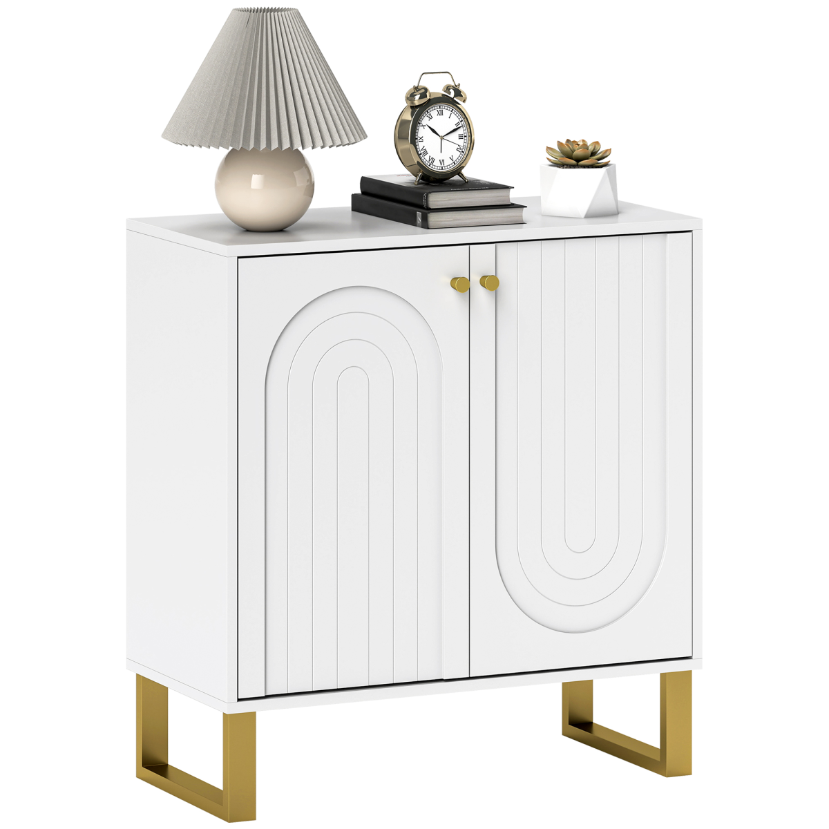 HOMCOM White Sideboard Storage Cabinet with Adjustable Shelf - Steel - Image 2