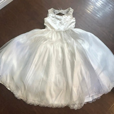 Cinderella Couture Flower Girl Dress 8 Ivory Beaded Tulle Pearls Bow Fancy