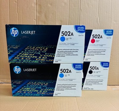 4 OEM HP 501A 502A  LJ3600 Cyan, Mag & Black Toners Q6470A,Q6471A,Q6473A CCMK