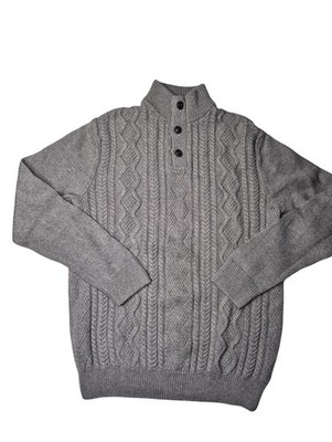 Vintage CHAPS Cable Knit Jumper Grey Quarter Button Old Money Sweater