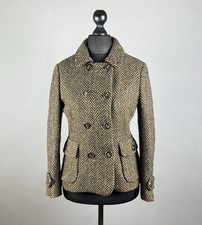 MOSCHINO CHEAP AND CHIC Wool Herringbone Brown Double Breasted Peacoat Size US 8
