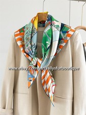 Sallys Boutique 14 Momme Twill Silk Wrap Scarf Stable Print Square Shawl 35"