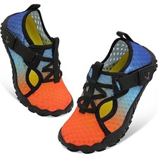 LeIsfIt Little Boys Size 11 Blue Orange Hook Loop Slide On Non Skid Water Shoes