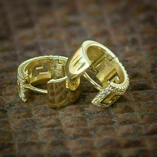 1.50 Ct Round Real Moissanite Men's Huggie Hoop Earrings 14K Yellow Gold Plated - Picture 3 of 4